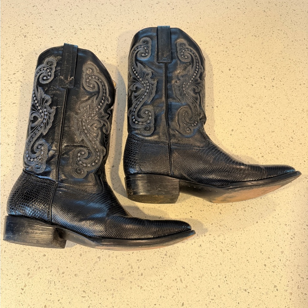 Black Lizard Leather Western Cowboy Boots